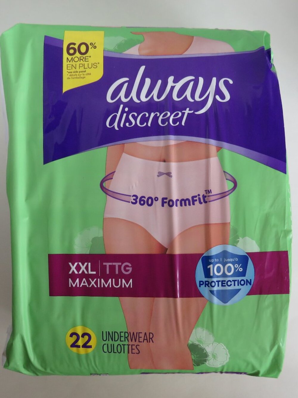 Always Discreet Adult Incontinence Pull Up Underwear Culottes Women, Size XXL